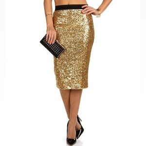 Gold sequin pencil skirt